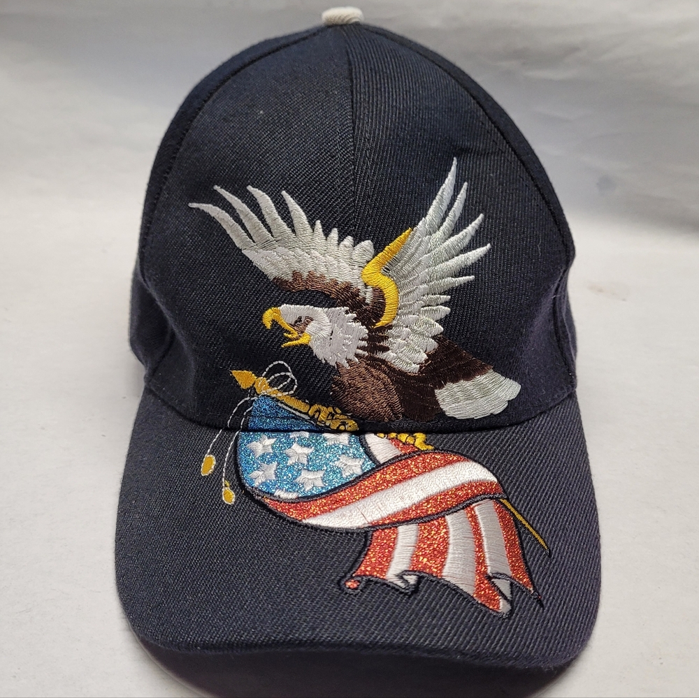 Embroidered Eagle Cap with American Flag